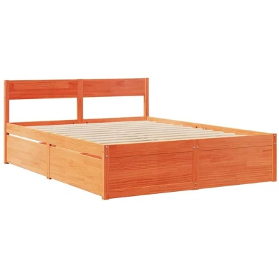 Image of vidaXL Bed Frame without Mattress Wax Brown 140x200 cm Solid Wood Pine