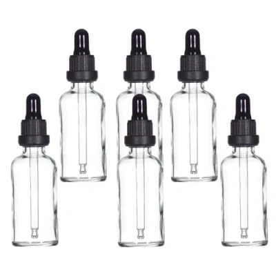 Image of Yizhao Clear Glass Dropper Bottles 50ml, with Pipette Dropper, for Essential oil, Aromatherapy, Laboratory, Massage, Makeup, Mixing, Travel 6Pcs