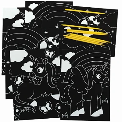 Image of Baker Ross Unicorn Pictures Pack of 8, Scratch Art for Kids (FC360), Assorted