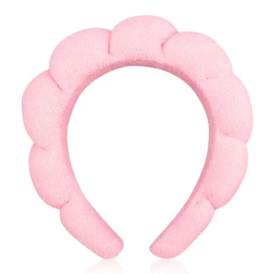 Image of Makeup Headband GLADFRESIT Spa for Women Puffy Sponge Skincare Terry Towel Cloth Fabric Head Band Face Washing Removal Shower Facial Mask(Pink)