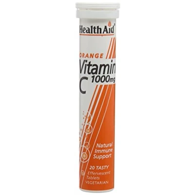 Image of HealthAid Vitamin C Orange Flavour Vegetarian Effervescent 1000mg 20 Tablets, Pack of 3