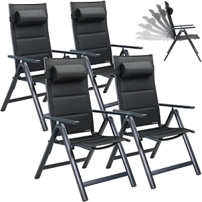 Image of CASARIA® 4x Bern Premium High Back Folding Aluminium Garden Chairs 8 Point Reclining Padded Armchair Foldable Lightweight Outdoor Patio Balcony Dining Furniture Anthracite