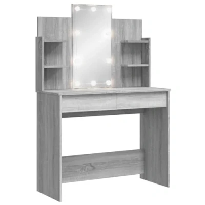 Image of vidaXL Dressing Table, Vanity Table for Bedroom Room, Makeup Desk with LED Lights, Cosmetic Modern Style, Grey Sonoma