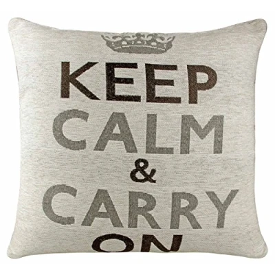 Image of Home Harmony Chenille Cushion Cover 45cm x Keep Calm And Carry On (Natural)