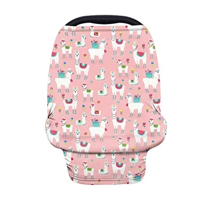 Image of Wanyint Cute Llama Pink Car Seat Covers for Babies Girls,Nursing Cover Carseat Canopy,Baby Breastfeeding Cover,Multi Use Nursing Scarf,Infant Stroller