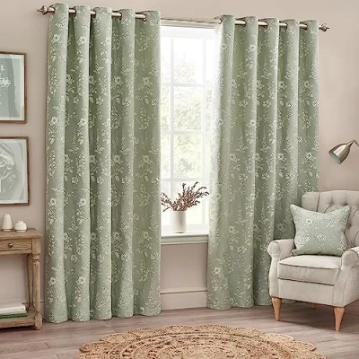 Image of Wylder Nature Sophia Eyelet Curtains 2 Panels Width x Drop 117 137cm (46 54) Sage