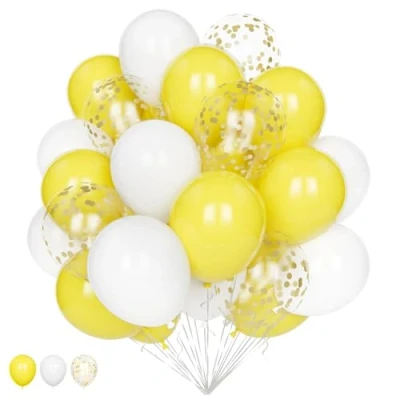 Image of Yellow Balloons Set, 20Pcs and White Balloons, 12 Inch Gold Confetti Helium Latex Pack for Birthday Wedding Anniversary Baby Shower Party Decorations