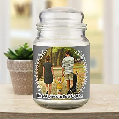 Image of Custom Personalised Better Together Photo Upload Large Vanilla Scented Glass Candle Jar. for Any Occasion