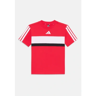 Image of adidas Unisex Kids Seasonal Essentials TIBERIO 3 Stripes T Shirt, Pure Ruby/White, 9 10 Years