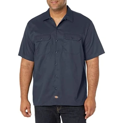Image of Dickies Mens Short Sleeve Flex Twill Work Button Down Shirts, Dark Navy, XXL UK