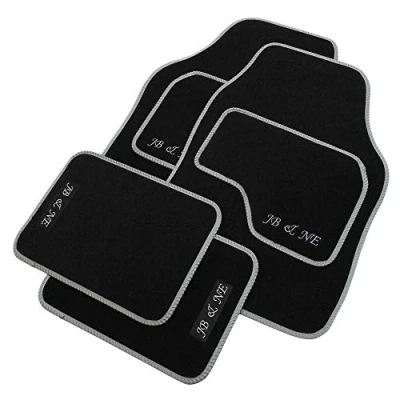 Image of JVL Personalised Universal Black Carpet Car Mat Set with Grey Embroidered Mats
