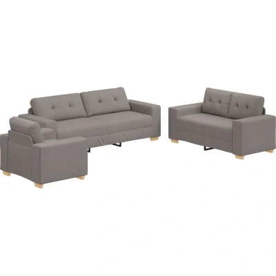Image of vidaXL 3 Piece Sofa Set with Cushions in Taupe Fabric