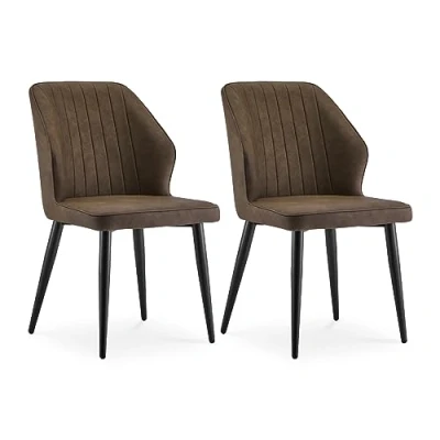 Image of CLIPOP Dining Chairs Set of 2 Retro Brown Faux Leather Kitchen Leisure with Backrests and Sturdy Metal Legs, Living room Reception for Waiting Office Furniture
