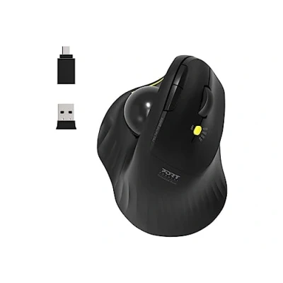 Image of Port Connect Ergonomic Mouse with Directional Ball Bluetooth Wireless Rechargeable USB a/USB c 2.4 GHz Black