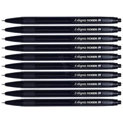 Image of DIGNO TicTECH Retractable Ballpoint Pens, BLACK, Fine Point (0.7mm), Pack of 20, Comfort Grip, Smooth Ball Ideal for School Office Home Professional Use