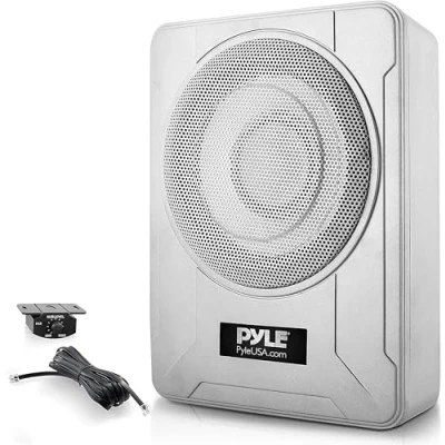 Image of Pyle 8 Inch Low Profile Amplified Subwoofer System 600 Watt Compact Enclosed Active Marine Underseat Car with Built in Amp, Powered w/Low &amp; High Level Inputs PLMRSBA8, RCA