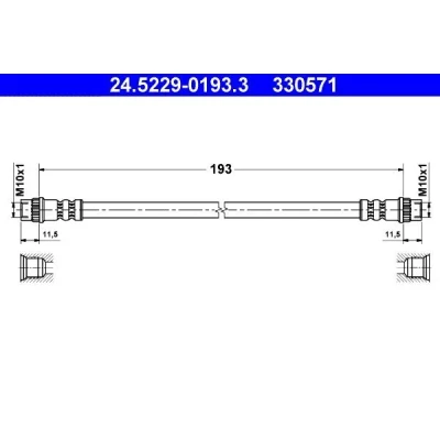 Image of 4621100QAA Brake Hose ATE 24.5229 0193.3 193mm RENAULT: Kangoo I, CLIO 3, NISSAN: Kubistar Van