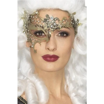 Image of Smiffys Deluxe Metal Filigree Half Eyemask, Gold , Eyemasks Fancy Dress, Adult Dress Up Eye masks