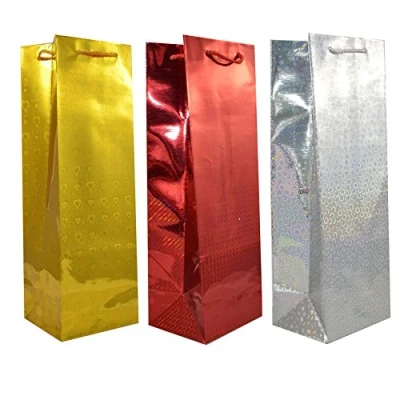 Image of SHATCHI 3pcs 100pcs Assorted Holographic Bags Bulk Wholesale Wine Bottle Holder Christmas Xmas Gifts Wrap Wedding Anniversary Birthday Present,