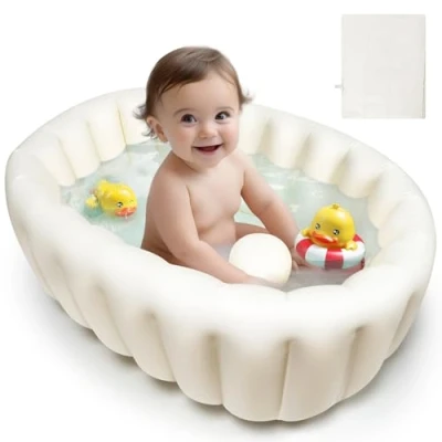 Image of Baby Bath Tub Inflatable Bathtub, Toddler Foldable Travel Support 0 12 Months, Baths Collapsible Newborn for Boy and Girls