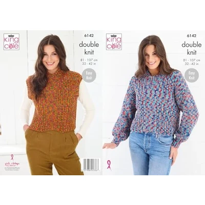 Image of King Cole Women’s Knitting Pattern Easy Double Knit Sweater and Top (6142), 32 42 (81cm 107cm) Bust
