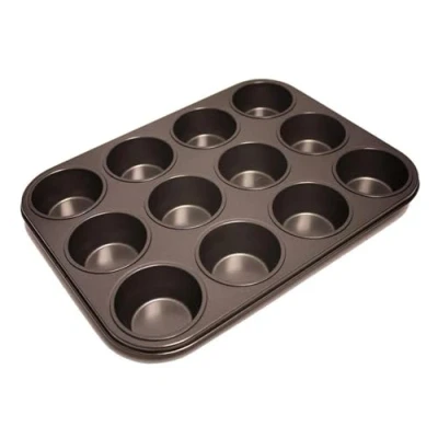 Image of MIDHILL® 12 Cup Muffin Tray Non Stick Carbon Steel Pan Strong Durable