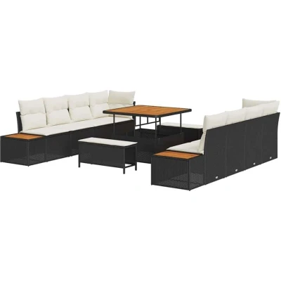 Image of vidaXL 11 Piece Garden Sofa Set with Cushions Black Poly Rattan Acacia