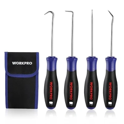 Image of WORKPRO 4 Piece Hook and Pick Set, Precision Hooks with Bag Professional Puller Removal Remover Mechanic Tool for Car Auto Vehicle Repair