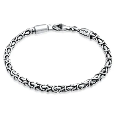 Image of Kuzzoi Buddha Silver Bracelet for Men, Handmade Byzantine Chain (4 mm) Made of Oxidised 925 Sterling Silver, Solid 16 g, 0202332422, 23 centimeters,