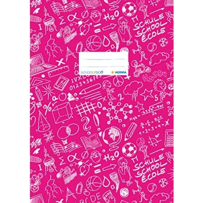 Image of HERMA Exercise Book cover A4 SCHOOLYDOO design, with inscription label, made of wipeable and sturdy plastic, slip on jackets for school, pink, 19409