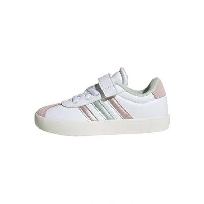 Image of adidas VL Court 3.0 Hook and Loop Shoes Kids, FTWR White/Linen Green met./Sandy Pink met, 13.5 UK Child