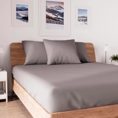Image of Soleil d&#039;ocre, Jersey Fitted Sheet, Cotton, Grey, 140x190cm