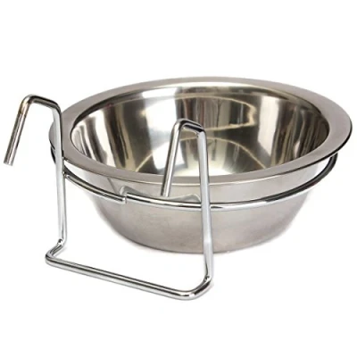 Image of Yosoo Stainless Steel Hook Over Feeding Bowl for Dog Pet Bird Rabbit Cat Puppy Food Water Cup Cage Box with Holder