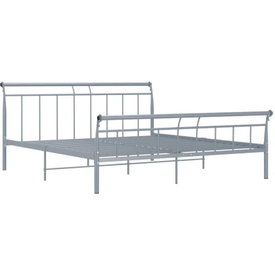 Image of vidaXL Bed Frame Grey Metal, 6FT Super King Size, Sturdy Slatted Design, Modern Bedroom Furniture, Mattress Size 180x200 cm Compatibility (mattress not included)
