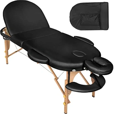 Image of TecTake® Portable Massage Table with Head Rest &amp; Face Hole, Adjustable, Foldable Beauty Bed Accessories, Incl. Transport Bag, Oil Water Resistant, High Density Foam Padding, Wooden Frame white
