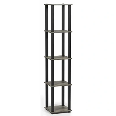 Image of Furinno Turn S Tube 5 Tier Corner Square Rack Display Shelf with Tube, French Oak/Black