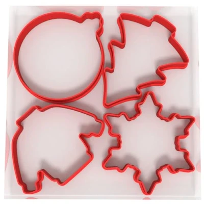 Image of Just Cutters Christmas Shape Cookie Cutter Bauble Tree Snowflake Jumper Set of 4 Plastic for Baking, Fondant, Clay, Pastry, Icing, Jewellery (8CM)
