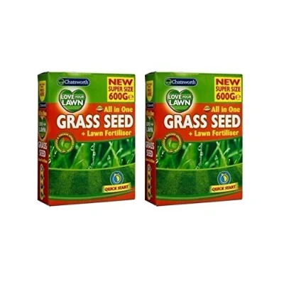 Image of Chatsworth 2 x All In One Grass Seed &amp; Lawn Fertiliser Each Box 600g New