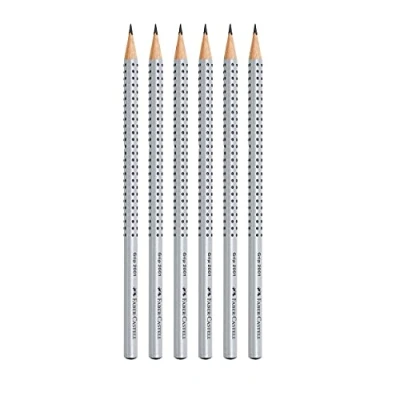 Image of Faber Castell Grip 2001 Pencil in Pack of 6 HB Hardness Case Colour Silver 2B
