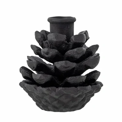 Image of Bloomingville Fernie Candle Holder in the Shape of a Pine Cone Black Metal, Height: 9 cm, Diameter: 8 cm