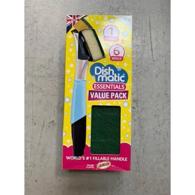 Image of Dishmatic Bonus Pack 1 BLACK Fillable Handle and 6 Green Sponge Refills