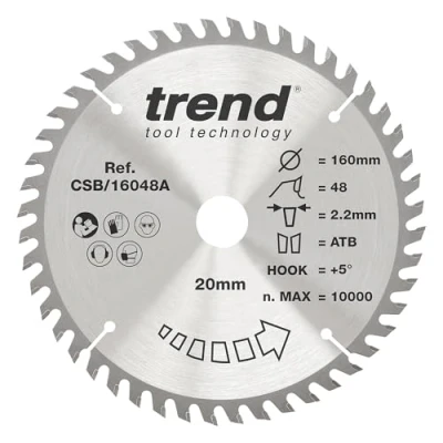 Image of Trend Wood Circular Saw Blade, 160mm Diameter, 20mm Bore, 48 Teeth, TCT, 2.4mm Kerf, +15 Hook, CSB/16048
