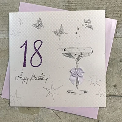 Image of 18th Birthday Card, Sparkly Coupe Glass, Bubbles Handmade by White Cotton Cards BDA18