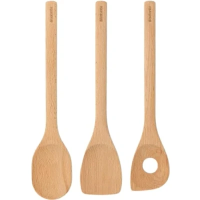 Image of Brabantia 3 Piece Wooden Kitchen Utensil Set (Beech Wood) Spoon, Spatula &amp; Corner Spoon Sustainable Cookware