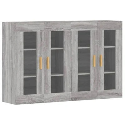 Image of vidaXL Wall Mounted Cabinets in Grey Sonoma Multipurpose Engineered Wood with Glass Doors Space Saving &amp; Easy to Assemble Furniture