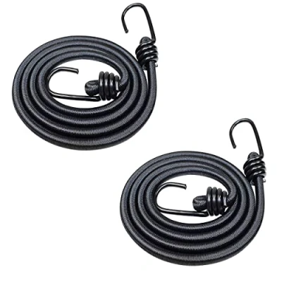 Image of DRERIO 2pcs 2m Bungee Cord with Hook Long Straps Heavy Duty Luggage Tie Downs Black Elastic Rope for Motorcycle Car Caravan Trunks Bicycle Transport Locking Load Securing