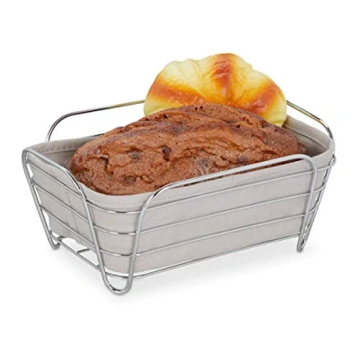 Image of Relaxdays 10031044_111 Metal with Fabric Insert, Square, Breakfast Basket for Bread and Rolls, H x W D: 10 23.5 17 cm, Grey, Iron, gray