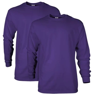 Image of Gildan Unisex&#039;s Ultra Cotton Long Sleeve T Shirt, Style G2400, Multipack, Purple (2 Pack), M (Pack of 2)