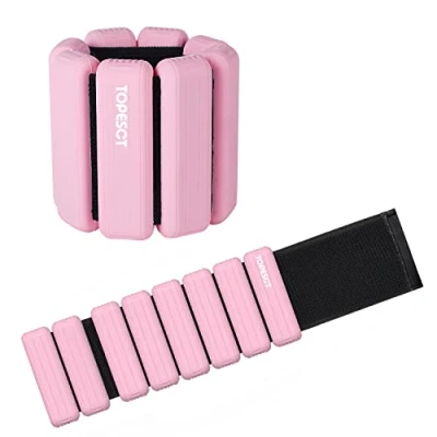 Image of TOPESCT Adjustable Wrist Weights Set of 2 (1lb Each) Wearable &amp; Ankle Bracelet for Yoga, Dance, Barre, Pilates, Cardio, Aerobics, Walking (Pink) (2lb/each, Pink)