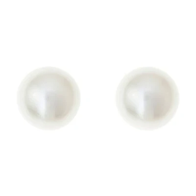 Image of 9ct gold 5mm round freshwater pearl stud earrings (June birthstone), gift box.